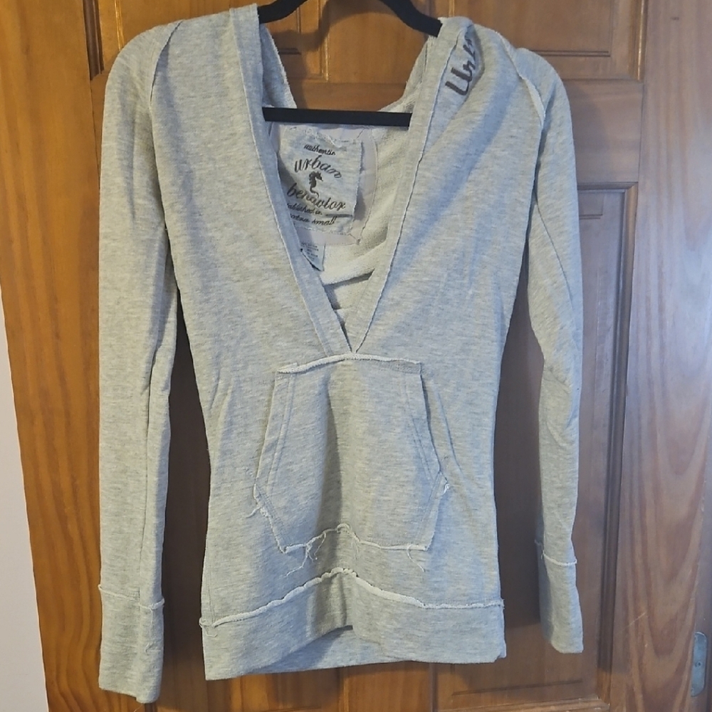 Urban Outfitters Heather Gray Hooded V‑Neck Pullover